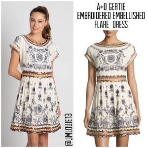 Alice + Olivia Gertie Embroidered Embellished Flare Dress